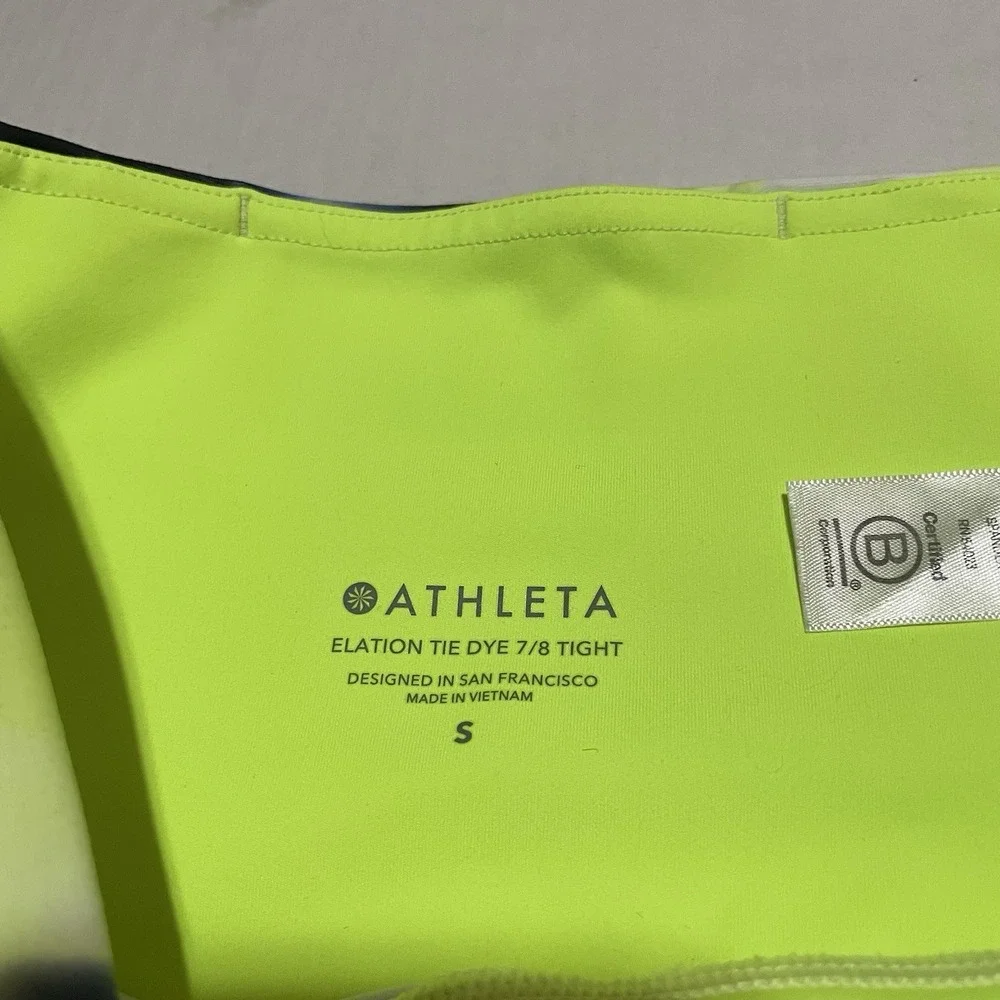 Athleta Pants Womens Small Elation 7/8 Tight Tie Dye‎ Neon Green Leggings 23